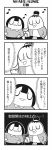  4koma :3 bangs bkub blunt_bangs calimero_(bkub) cellphone chakapi clenched_hand closed_eyes comic crossed_legs earphones greyscale halftone hand_in_pocket highres holding holding_phone honey_come_chatka!! jacket monochrome multiple_girls musical_note phone scrunchie shared_earphones sharing shirt short_hair simple_background sitting smartphone speech_bubble talking topknot translated two-tone_background 