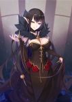  absurdly_long_hair between_breasts black_hair breasts choker cleavage commentary corset cowboy_shot dress fate/apocrypha fate/grand_order fate_(series) fur_trim hair_ornament head_tilt highres large_breasts long_hair looking_at_viewer machida_029 pointy_ears semiramis_(fate) solo spikes strapless strapless_dress very_long_hair yellow_eyes 