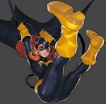  barbara_gordon batgirl batman_(series) belt bodysuit breasts cape dc_comics fengmo gloves green_eyes mask orange_hair simple_background solo superhero 