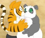  bear breasts chubbypandabastard crossgender dreamworks feline female kissing kung_fu_panda male mammal master_tigress nipples overweight panda po slightly_chubby tiger 