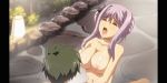  1girl animated animated_gif bounce bouncing_breasts breasts breath erect_nipples implied_sex large_breasts moaning nude ponytail purple_eyes purple_hair shimizu_misako sweat tan tanline tsugou_no_yoi_sex_friend? 