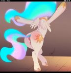 2018 animal_genitalia anthro anus butt cutie_mark digital_drawing_(artwork) digital_media_(artwork) dragk equine feathered_wings feathers female feral friendship_is_magic fur hair hi_res horn horse long_hair mammal multicolored_hair my_little_pony nude princess_celestia_(mlp) pussy simple_background solo winged_unicorn wings 
