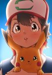  baseball_cap black_hair brown_eyes close-up genderswap hat pikachu pokemon satoshi_(pokemon) squarevr 
