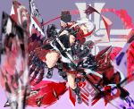  admiral_graf_spee_(azur_lane) azur_lane bangs belt belt_buckle black_dress black_footwear blue_eyes boots breasts buckle claws dress highres iron_cross looking_at_viewer machinery medium_breasts multicolored_hair open_mouth red_hair red_neckwear red_scarf revealing_clothes scarf short_hair sidelocks silver_hair solo streaked_hair tail tok underboob white_belt 