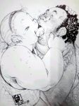  2boys fat kiss lineart obese tanuma_yuuichirou 