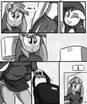  &lt;3 anthro breasts comic dialogue english_text equine female female/female greyscale hair hi_res horse killryde lust_from_afar mammal monochrome my_little_pony one_eye_closed pony text wink 