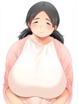  1girl black_hair blue_eyes blush breasts fat huge_breasts looking_at_viewer shimejix smile solo upper_body 