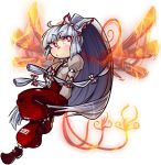 alpha_transparency baggy_pants bangs blunt_bangs bow bright_pupils commentary dosh eyebrows_visible_through_hair fiery_wings fire fujiwara_no_mokou full_body hair_bow hair_ribbon hand_in_pocket high_ponytail knee_up long_hair long_sleeves looking_at_viewer ofuda ofuda_on_clothes outline pants ponytail red_eyes red_footwear red_pants ribbon shiny shiny_hair shirt shoe_bow shoes sidelocks silver_hair solo suspenders tail touhou transparent_background very_long_hair white_outline white_pupils wide_ponytail wings 