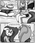  anthro bed bedroom brush comb comic dialogue duo english_text equine female greyscale hair hi_res horse killryde lust_from_afar mammal monochrome my_little_pony pony sitting text 