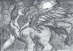  absol black_and_white kjooru monochrome moon night nintendo pencil_(disambiguation) pok&eacute;mon pok&eacute;mon_(species) video_games 