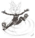  2016 anthro bulge canine cheek_tuft clothing creases feet flying fox glossy hi_res hindpaw male mammal miles_prower pawpads paws penis_outline rubber shiny simple_background soles solo sonic_(series) stormdragonblue tight_clothing traditional_media_(artwork) tuft white_background wrinkles 