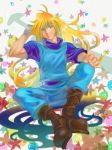  1boy artist_request boots full_body gourry_gabriev looking_at_viewer on_floor sitting slayers solo sword weapon 