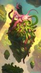  2018 anal anal_penetration breasts calm_(artist) demon detailed_background double_penetration female green_hair hair horn long_hair nipples not_furry nude penetration plant pointy_ears succubus tentacle_sex tentacles tongue tongue_out vaginal vaginal_penetration vines 