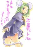  1girl animal_ears ass brave_fencer_musashiden breasts capelet commentary_request dress fake_animal_ears fake_tail green_hair hairband mouse_ears mouse_girl mouse_tail purple_capelet purple_eyes short_hair skirt solo tail topo_(musashiden) 