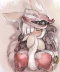  animal_ears blush bunny_ears eyebrows_visible_through_hair furry long_hair looking_at_viewer made_in_abyss nanachi_(made_in_abyss) solo tail tsukushi_akihito white_hair yellow_eyes 