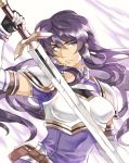  absurdres aira_(fire_emblem) armor black_hair breastplate earrings elbow_gloves fire_emblem fire_emblem:_seisen_no_keifu fire_emblem_heroes gloves highres jewelry long_hair purple_eyes solo sword tecchen weapon 