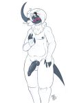  2018 absol animal_genitalia animal_penis anthro areola blush canine canine_penis knot looking_at_viewer male mammal nintendo nipples penis pok&eacute;mon pok&eacute;mon_(species) signature simple_background slightly_chubby smile solo video_games zwitterkitsune 