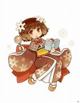  bob_cut bonbori_yukico-tan book bow brown_hair brown_kimono capelet clog_sandals hair_ornament japanese_clothes kimono looking_at_viewer magnifying_glass obi official_art open_book red_eyes sash shigatake short_hair simple_background snowflake_hair_ornament snowflake_print snowflakes white_background wide_sleeves yukico-tan yukijirushi 