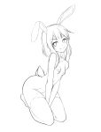  absurdres animal_ears avant_garde_(artist) bad_id bad_pixiv_id bandaid bandaids_on_nipples breasts bunny_ears bunny_tail collarbone commentary_request eyebrows_visible_through_hair flat_chest greyscale highres kono_subarashii_sekai_ni_shukufuku_wo! lineart looking_at_viewer megumin monochrome navel nude pasties short_hair_with_long_locks simple_background small_breasts tail thighhighs topless v-shaped_eyebrows v_arms white_background 