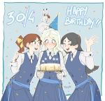  barbara_parker birthday_cake blonde_hair blue_eyes blush bunny cake commentary diana_cavendish food hanna_england happy_birthday kagari_atsuko little_witch_academia luna_nova_school_uniform multiple_girls ticcy 