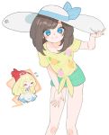  beanie black_hair blonde_hair blue_eyes braid chibi closed_eyes dress green_shorts hand_on_headwear hat headwear_switch itou_(very_ito) lillie_(pokemon) long_hair mizuki_(pokemon) multiple_girls open_mouth pokemon pokemon_(game) pokemon_sm red_hat shirt short_hair short_sleeves shorts simple_background smile sun_hat tied_shirt twin_braids white_background white_dress white_hat 