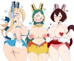  3girls :3 :d areolae assertive blonde_hair boku_no_hero_academia breasts brown_hair cat_paw facial_mark green_hair jinu looking_at_viewer medium_breasts multiple_girls nipples open_mouth pussy shiretoko_tomoko simple_background smile sousaki_shino spread_legs thighs tongue tongue_out tsuchikawa_ryuuko uncensored 