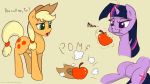  apple applejack_(mlp) augustbebel death duo earth_pony eating equine featureless_crotch female feral food friendship_is_magic fruit hair horn horse mammal multicolored_hair my_little_pony pony purple_hair simple_background transformation twilight_sparkle_(mlp) two_tone_hair unicorn vore 