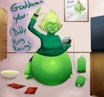  alien belly big_belly braces cartoon_network expansion eyewear female glasses green_eyes green_hair green_skin hair hyper hyper_belly inflation not_furry peridot_(steven_universe) solo steven_universe theneverwere weight_gain 