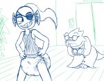  2015 alphys anthro blood clothed clothing diaper duo eyewear female fillyscoots42 fish glasses lizard low_res marine nosebleed partially_clothed reptile scalie undertale undyne video_games 