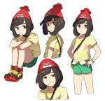  1girl black_hair female female_focus full-color full_body hat mizuki_(pokemon_sm) pokemon pokemon_(game) pokemon_sm shoes short_hair simple_background sitting solo 