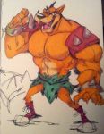  abs anthro armor biceps big_muscles black_nose brown_fur clothed clothing crash_bandicoot_(series) fangs footwear fur hi_res looking_at_viewer male mammal marsupial muscular muscular_male open_mouth pecs shoes simple_background solo teeth thylacine tiny_tiger tongue topless video_games z0mbieraptor 
