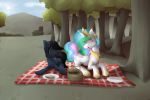  detailed_background digital_media_(artwork) duo eating equine fan_character feathered_wings feathers female feral food friendship_is_magic horn lunch mammal marsminer midnight_song my_little_pony outside picnic princess_celestia_(mlp) unicorn white_feathers winged_unicorn wings 