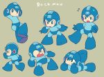  arms_behind_head blue_eyes blue_gloves blush capcom character_name chibi gloves helmet looking_to_the_side lying miyata_(lhr) multiple_persona on_stomach open_mouth rockman rockman_(character) rockman_(classic) simple_background walking 