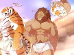  ... 2017 5_fingers abs anthro biceps big_muscles biped black_fur black_stripes black_tail blue_sky blush brown_fur brown_mane brown_tail bulge day daydream detailed_background digital_media_(artwork) duo eyes_closed fangs feline fur giraffe_(artist) hot_spring japanese_text lam-chan lion lion-san male male/male mammal mane motion_lines multicolored_fur multicolored_tail muscular muscular_male naked_towel nipples open_mouth orange_eyes orange_fur orange_tail outside pecs pink_nipples pink_nose pubes signature sky standing steam striped_fur striped_tail stripes text thought_bubble tiger towel translated water white_fur white_tail 