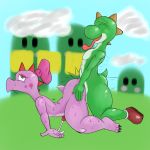  all_fours anal anal_penetration balls birdo butt cum cum_while_penetrated cumshot ejaculation fours_(artist) hands-free male male/male mario_bros nintendo orgasm penetration penis sex video_games yoshi 
