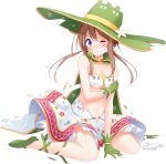  ;( artist_request bare_shoulders between_legs blue_eyes blush breasts brown_hair cleavage dress flower full_body green_footwear green_hat hair_flower hair_ornament hand_between_legs hat long_hair looking_at_viewer low_twintails mary_janes official_art oshiro_project oshiro_project_re shoes sidelocks sitting small_breasts solo spis_(oshiro_project) torn_clothes torn_dress transparent_background twintails 