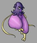  2018 3_toes azai big_butt big_lips butt dragon_quest eggplant eyelashes eyeshadow eyestalks female feral food fruit grey_background huge_butt lips lipstick looking_at_viewer makeup purple_skin shiny simple_background solo talons tentacles thick_thighs toes video_games woebergine 