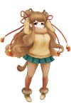  animal_ears bactrian_camel_(kemono_friends) brown_hair camel_ears camel_tail double_bun fur_trim ise_(0425) kemono_friends long_hair pleated_skirt skirt solo tail thighhighs white_background 