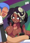  2018 areola beauty_mark bigdead93 black_hair blue_hair blush breasts butt cephalopod clothing dark_skin duo erection eyebrows eyelashes female gloves green_eyes hair headphones holding_breast humanoid humanoid_penis inkling male male/female marina_(splatoon) marine nintendo nipples not_furry octoling open_mouth penis sex simple_background splatoon tentacle_hair tentacles titfuck video_games white_background 