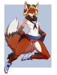  anthro better_version_at_source blonde_hair blue_eyes blush canine caprine chastity chastity_cage cheerleader clothed clothing clothing_lift crossdressing embarrassed footwear fox fur girly hair high_heels horn indigochto male mammal orange_fur pigtails raiko_amani shoes skirt skirt_lift uniform 