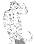  anthro balls big_penis cursedmarked flexing half-erect humanoid_penis jewelry looking_at_viewer male mammal marsupial monochrome muscular muscular_male necklace nude opossum pecs penis pubes solo standing uncut veiny_muscles 