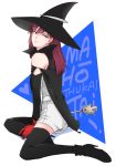  90s aburatsubo_ayanojou black_legwear commentary_request copyright_name earrings full_body gloves hat jewelry long_hair looking_at_viewer mahou_tsukai_tai! male_focus muraeri1204 otoko_no_ko purple_hair solo thighhighs witch_hat yellow_eyes 