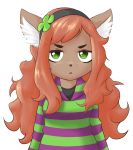  anthro blasticussaturn brown_fur cat clothing feline female fur green_eyes hair headband hoodie looking_at_viewer mammal red_hair solo vivian_james 