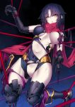  android bdsm black_hair blank_eyes bondage bound broken elbow_gloves fate/grand_order fate_(series) gloves katou_danzou_(fate/grand_order) kodama_yuu long_hair navel parts_exposed robot robot_joints scarf thighhighs torn_clothes 