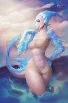  &lt;3 2018 abs anthro big_butt big_tail blue_eyes breasts butt female fish freckles hair hi_res horn ice looking_at_viewer marine neozoa nude shark smile 