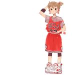  andrea_cofrancesco bandaid bandaid_on_face basketball_uniform bike_shorts bike_shorts_under_shorts brown_eyes brown_hair chicago_bulls earrings flat_chest full_body jewelry michael_jordan national_basketball_association nike one_side_up oversized_clothes pigeon-toed shirt shoes shorts sneakers socks solo sportswear t-shirt tomboy white_background 