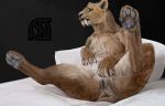  anthro anus bed butt cosmiclife feline female flat_chested hi_res hindpaw lying mammal pawpads paws photorealism pinup pose presenting presenting_pussy pussy saber-toothed_cat semi-anthro solo spread_legs spreading teeth 