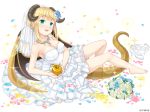  :d arm_support armpits bangs bare_arms bare_legs bare_shoulders barefoot blonde_hair blue_flower blunt_bangs blush bouquet breasts bridal_veil cleavage collarbone company_name dragon_girl dragon_horns dragon_tail dress earrings eyebrows_visible_through_hair falling_petals flower food fruit full_body golden_apple green_eyes hair_bun hair_flower hair_ornament head_tilt high_heels holding holding_food holding_fruit horns jewelry large_breasts layered_dress lipstick looking_at_viewer makeup monmusu_harem namaru_(summer_dandy) necklace nose_blush official_art open_mouth petals pink_lipstick reclining see-through shiny shiny_hair shiny_skin shoes_removed short_hair sidelocks simple_background smile solo sparkle spikes strapless strapless_dress tail taut_clothes taut_dress veil wedding_dress white_background white_dress white_flower white_footwear 