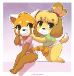  2018 aggressive_retsuko animal_crossing anthro canine clothing crossover dog duo female hi_res isabelle_(animal_crossing) looking_at_viewer mammal nintendo panties red_panda retsuko sanrio shih_tzu shinsuke shirt short_stack smile underwear video_games 