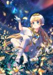  bad_id bad_pixiv_id bangs blonde_hair blue_eyes bracelet bug butterfly capelet closed_mouth commentary crossed_legs daisy earrings flower gem gloves hand_up hat heart heart_earrings highres insect jewelry lilithbloody long_hair low_twintails no_shoes original pointy_ears sitting sky smile solo star_(sky) starry_sky thighhighs twintails white_capelet white_gloves white_hat white_legwear 